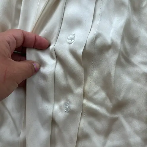 Vintage British Crown Colony Silk Button Down Pleated Blouse Cream 8