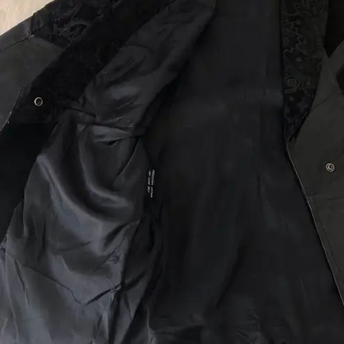 VINTAGE 90s Leather Duster Blazer Jacket Midi Longline 80s Suede Black Small Black