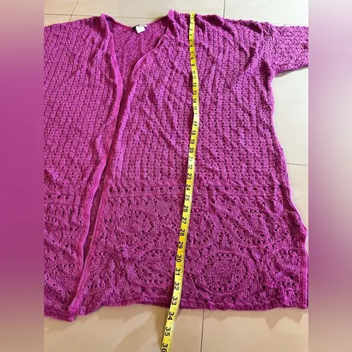 Catherines womens crochet open cardigan sweater orchid pink elbow sleeve 3X