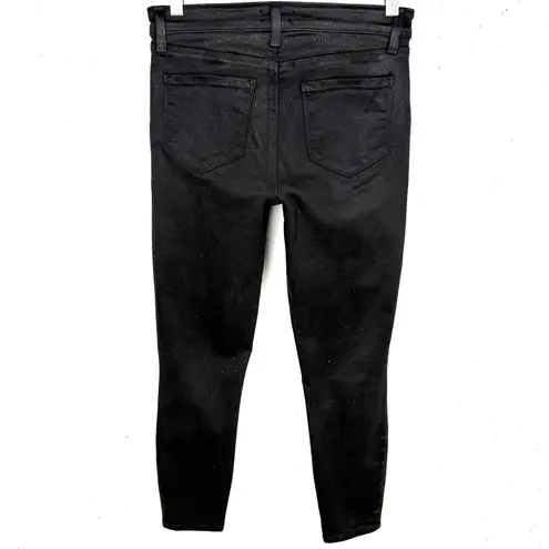 L'Agence Women Margot High Rise Skinny Jeans Silver Glitter Coated Black Size 25