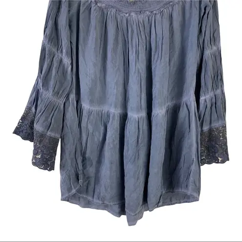 Andree Blue boho style cold shoulder lace sleeve relaxed fit blouse Size Large - Image 4