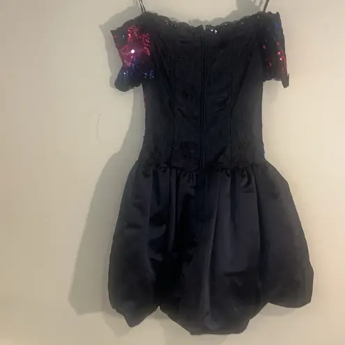 Vintage Scott McClintock Sequin Bodice Satin Puff Skirt Gown Dress 6 RARE Black