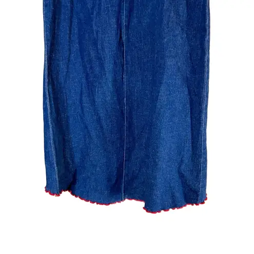 Stacy Womens Size Small Denim Strapless Tube Top Ruffled Hem Vintage Y2K Dress Blue