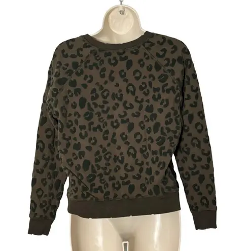 Rails Theo Flocked Olive Leopard Print Pullover Sweatshirt Size S