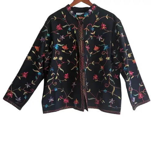 BFA Classics Floral Embroidered Jacket 1X | Boho Luxe Cottagecore Festival Layer Black