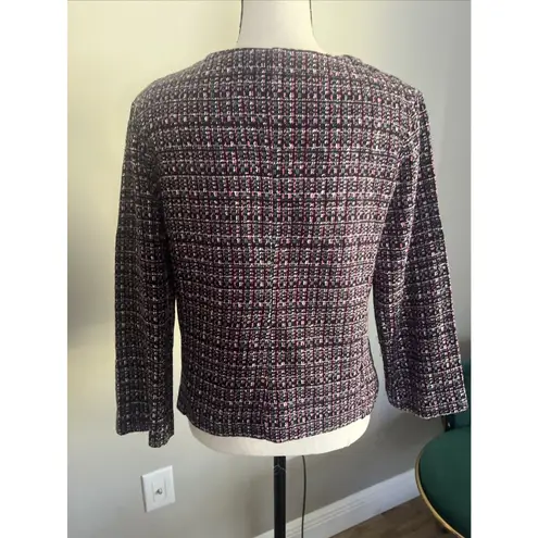 Hale Bob Black Pink Tweedy Woven Collarless Blazer