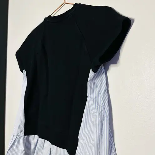 Red Valentino Black Short Sleeve Pinstripe Accent Side Crewneck Shirt Size Large