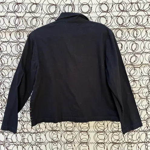 Sara Studio Fall Leaves Embroidered Button Front Black Canvas Jacket MEDIUM