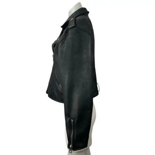 Velvet Heart Black Faux Vegan Leather Asymmetric Zip Moto Biker Crop Jacket Sz M