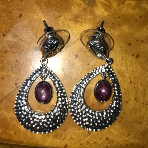 Purple Star Ruby Sterling Silver Earrings