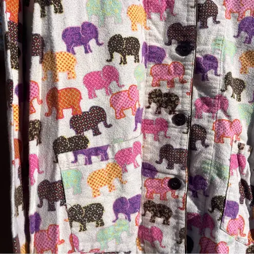 PJ Salvage Women’s Elephant Print Flannel Pajamas Set Size XL Cozy Colorful Pink