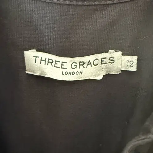 Three graces black cotton, long sleeve button front shirt dress midi/maxi 12