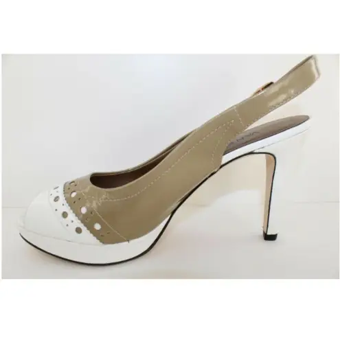 Van Eli Vitula White Taupe Leather Platform Heels Size 10