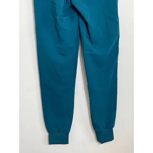 Jaanuu  Women Teal 5 Pocket Drawstring Elastic Waist Jogger Scrub Pants XXS *B138