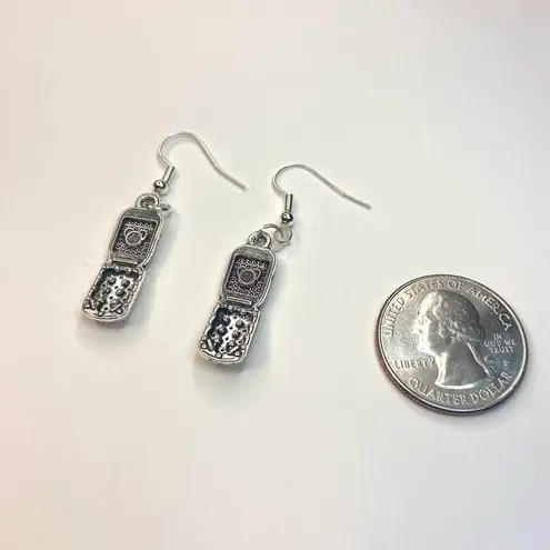 Handmade Vintage Gothic Silver Flip Phone Razor style earrings , Y2K Grunge Boho
