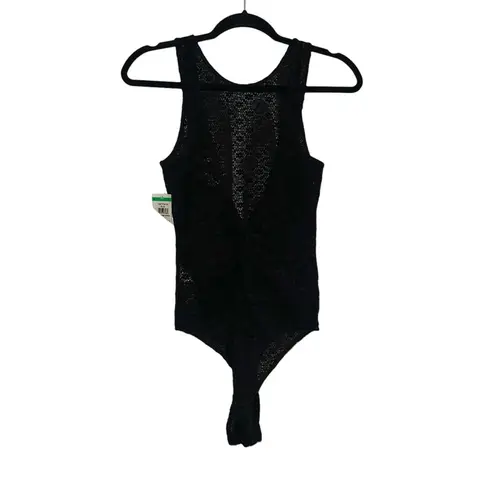 Ganni NEW Lace Black Sleeveless Twist Back Bodysuit XS