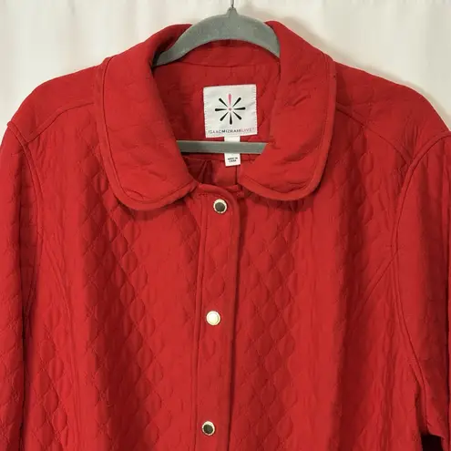 Isaac Mizrahi Live! Quilted Knit Jacquard Long Jacket Rich Red 3X Lightweight