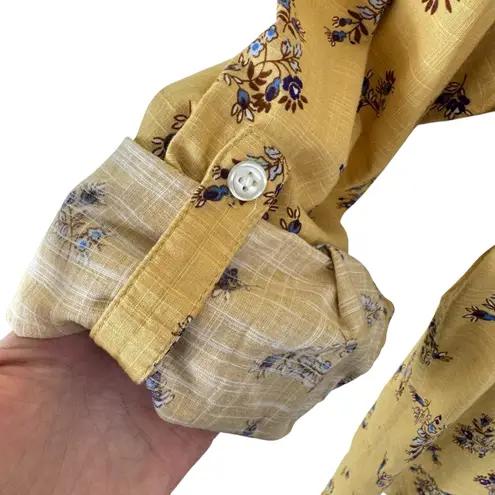 Lands' End  Yellow Floral Cotton Button Up Medium
