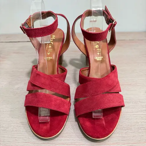 Mariella Italian Suede Leather Sandals Block Heel Burgundy Red Size 9.5 Fall