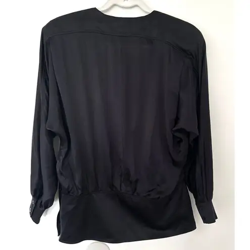 Vintage Escada Margaretha Ley Black Silk Blouse Long Sleeve Front Pleats Sz 36