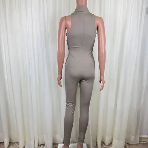 WMNS Nicholas Paola Zipper Front Ribbed Jumpsuit Unitard One Piece Sz XS Beige