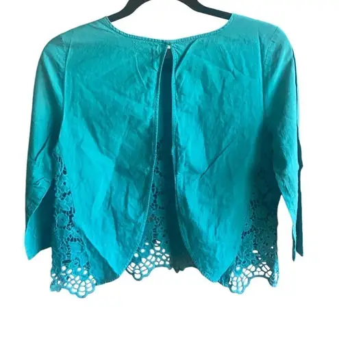 Kimchi Blue  by Urban Outfitters Teal Crocheted Lace Open Back Top. Small