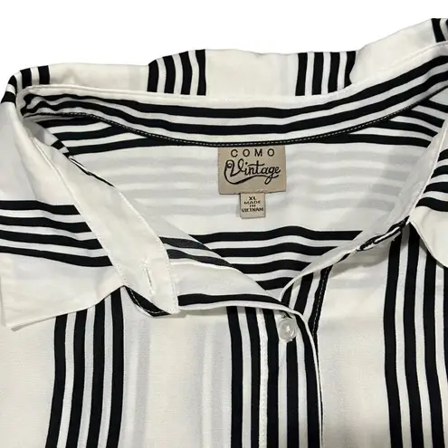 Como vintage  Drop Shoulder White and Black Stripe Semi-Sheer Tunic Size XL