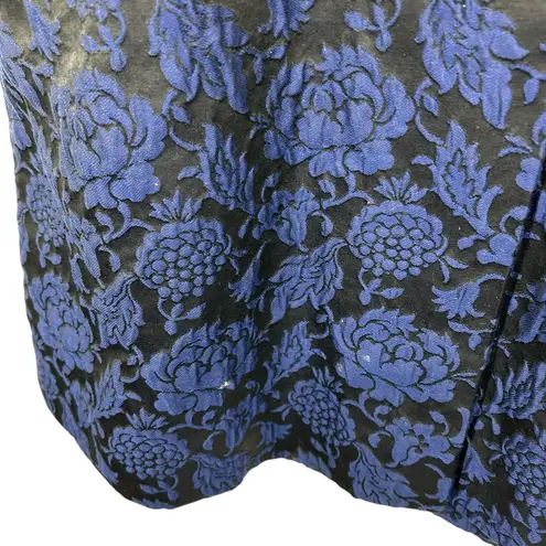 Vintage 1950s Handmade Navy Floral Brocade Coat Dress Mid Century Elegant Blue Size M