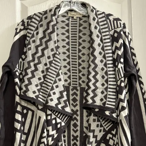 TOPIN Womens Geometric Aztec Print Waterfall Cardigan Sweater Black White M Size M