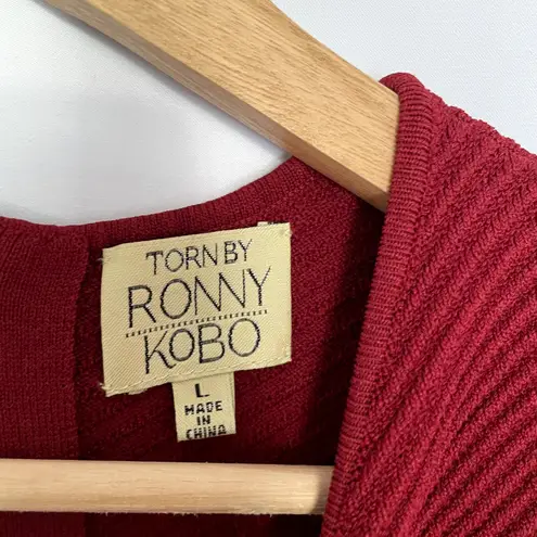 Torn By Ronny Kobo women's L midi bodycon bandage knit dress high neckline red