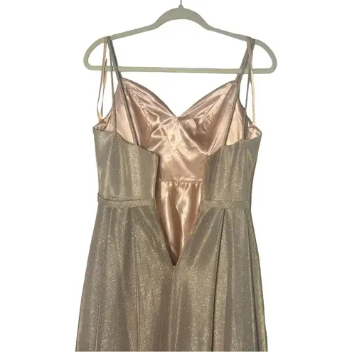 Dancing Queen Rose Gold Sleeveless Sweep Train V-neck Long Gown Size Small