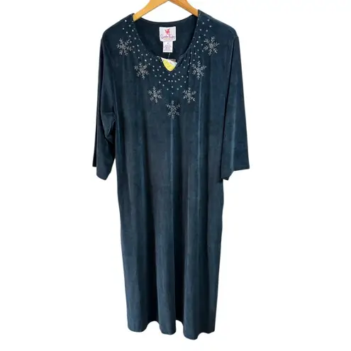 NWT Quacker Factory Navy Blue Velour Beaded Caftan – Women’s Size 1X