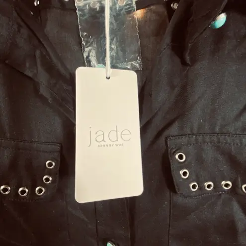 Johnny Was NWT Jade Sonia Double Pocket Shirt XL Silky Turquoise Accents Rivets