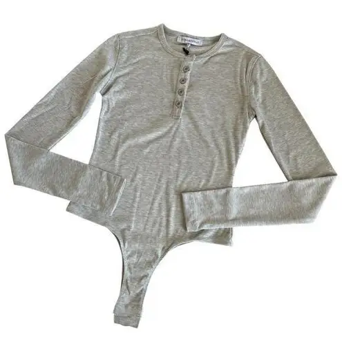 We Wore What Crew Neck Henley Ribbed Bodysuit Heather Gray Long Sleeve Size XS NWT