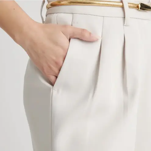 QUINCE Stretch Crepe Pleated Wide Leg Pants Trousers Sand 2