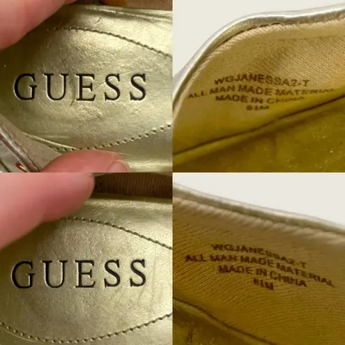 Guess Janessa Gold Metallic Vegan Low 1.25” Stacked Wedge Ballet Flat 6.5