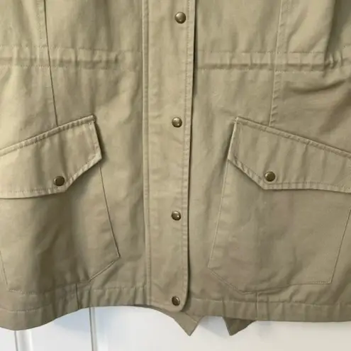 Betabrand Morning Mess Khaki Chore Utility Hooded Coat Large