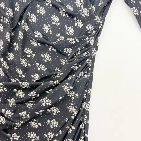 Sea New York Ada Asymmetric Dress Floral Ruched Mini Black White Size M