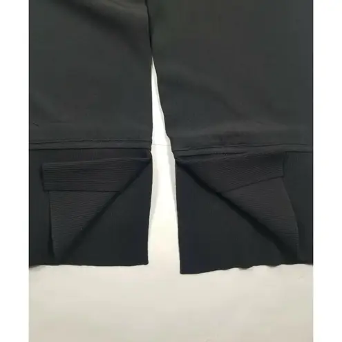 Helmut Lang Mid-Rise Black Satin Crepe Pull On Trouser Pants Ribbed Split Hem SM