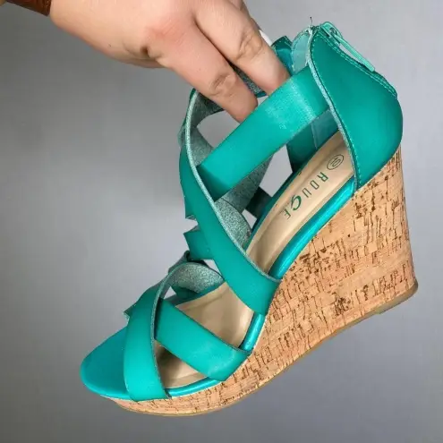 Rouge | Teal Wedge Heels Strappy Womans 10 Blue