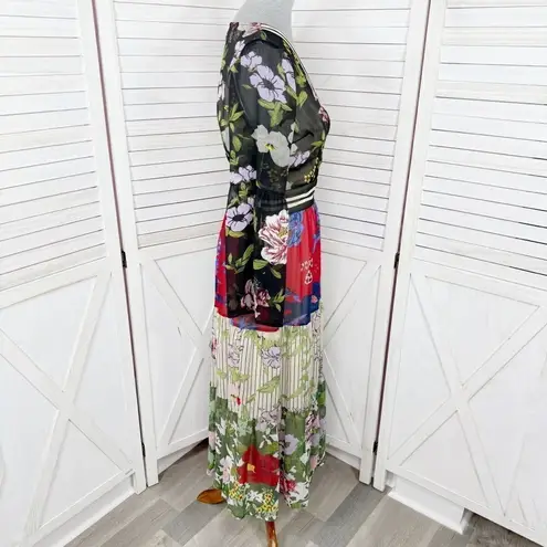 Kaktus Floral Patternblock Patchwork Tiered Maxi Dress Small Cottagecore Boho