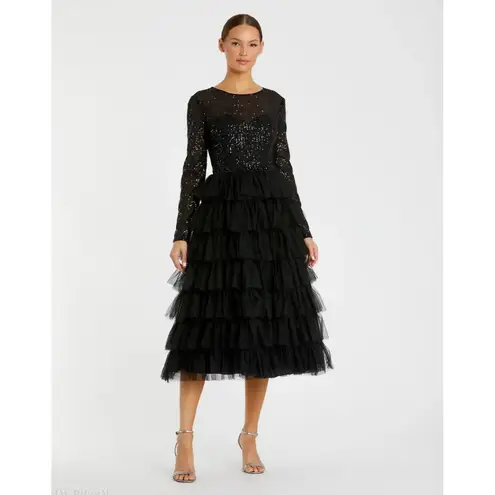Mac Duggal Sequined Layered Tulle A-Line Cocktail Dress in Black Size US 6
