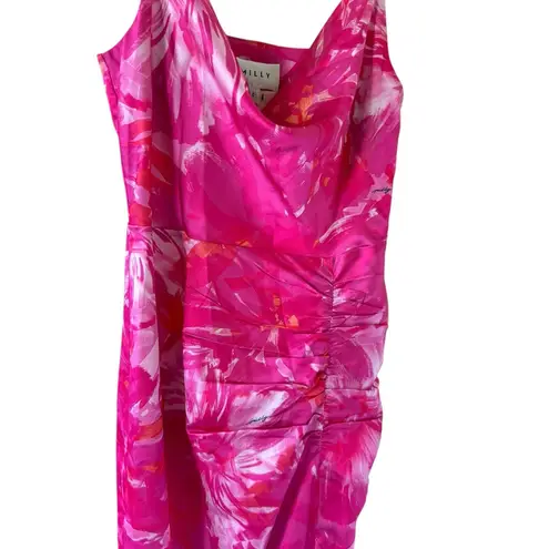 Milly Lilliana Brushstroke Floral Pink Midi Dress