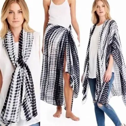 Michael Stars Blue White Tie Dye Stripe Ruana Open Front Wrap Coverup