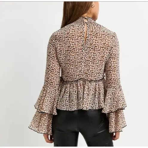 River Island Women's Beige Animal Print Peplum Top in Size 14 US. NWOT