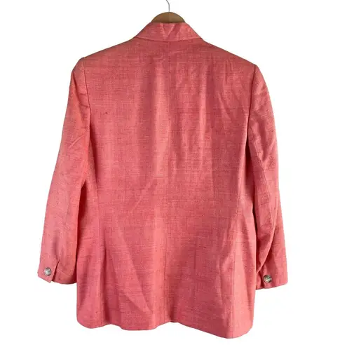 Orvis VTG 100% Silk Woven Blazer Jacket One Button Front Coral Pink Salmon Sz 10