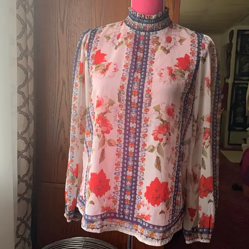 Jealous Tomato semi sheer floral long sleeve blouse size M