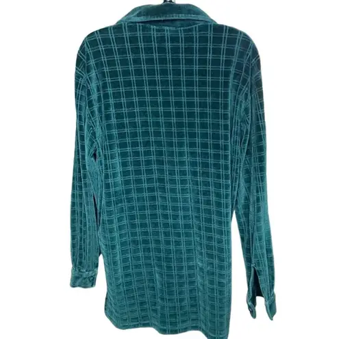 Jason Maxwell Vintage Womens Green Velet Velour Button Up Long Sleeve Top u Flaw Size Medium
