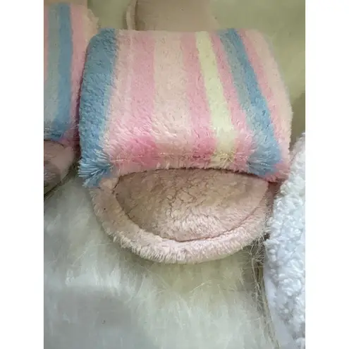 Mark Traver's Pink Blue White Striped Terry Cloth Slide Slippers Small USA Made Size 7