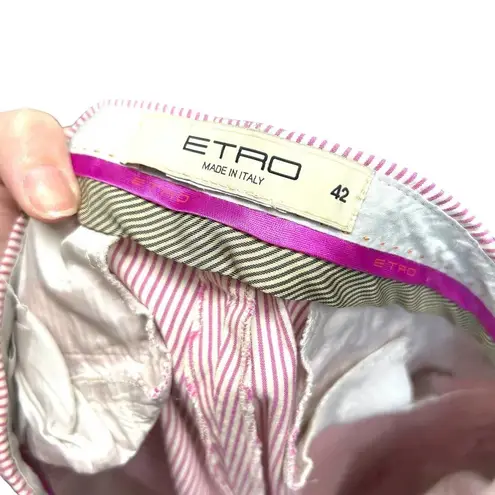 Etro Pink White Pinstriped Cropped Trouser Pants Size 42 US 6